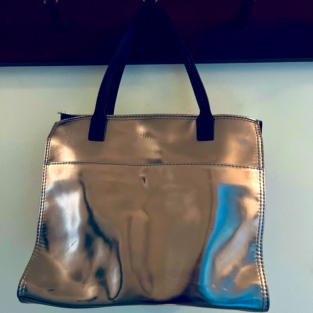 Tory Burch silver patent tote